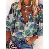 Vintage Loose Stamens Print Blouses
