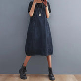 Vintage Sleeveless A-Line Denim Summer Blue Jeans Korean Style Oversized Loose Pockets Overalls Dress