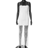 White Lace Patchwork Summer Sexy Sleeveless Slim Charming Stylish Maxi Dress