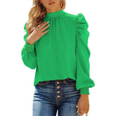 Blouse High Collar Pullover Shirt Puff Ruffle Long Sleeve Blouse