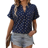 Shirt V-Neck Short Sleeve Tunic Loose Fit Breathable Blouse