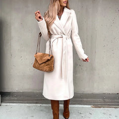 Seeve Waist Outerwear Tolid Long Slurn Down Collar Coat