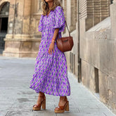Casual Summer Floral Printing V-Neck Boho Dress