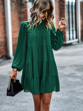 Round Neck Lantern Sleeve Ruffles Lace Up Dress