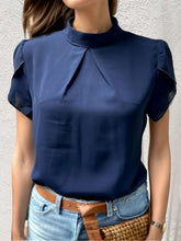 Fashion Color Blouses Stand Collar Short Sleeve Blouse