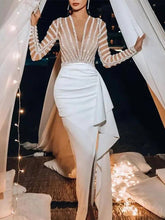 Splic Sequins Lace Embroidery Irregular Maxi Dress