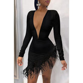 Faxu Feather Long Sleeve Dress