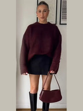 Knitted O Neck Thicken Warm Wine Pullover Fashion Long Sleeve Loose Sweater