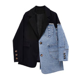 Korean Vintage Denim Patchwork Blazer
