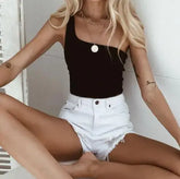 One Shoulder Sleeveless Beach Vest Bare Midriff Fashion Crop Tops