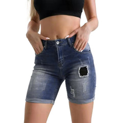 WomenSummer Patch Pants Leg Fashion Stretch Slim Five Point Jeans Blue Jeans For Womens Summer Short