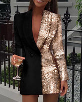 Sequined Patchwork Blazer Dress