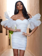 Mesh Ruffle Sleeve Tube Backless Bodycon Dress