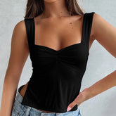 Sleeveless Pleated Solid Strappy Cropped Loose Streetwear WomenCrop Cami Top