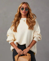 Solid Knitted Side Split Loose Pullover Fashion O Neck Long Sleeve Warm Sweater