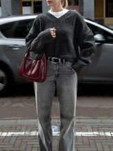 Solid V Neck Knitted Loose Pullover Fashion Long Sleeves Thick Sweater