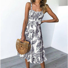 Summer Boho Party Dress Ladies Sleeveless High Waist Holiday Beach Casual Floral Swing Long Sundress