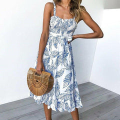 Summer Boho Party Dress Ladies Sleeveless High Waist Holiday Beach Casual Floral Swing Long Sundress