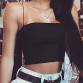 Summer Solid Halter Sleeveless Spaghetti Strap Fashion Basic Crop Tops