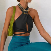 Fitted Bustier Cropped Halter Backless Tie Tank Cami Top