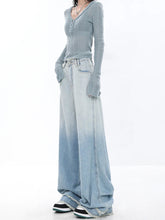 Light Blue Vintage Street Style Wide Leg Jeans