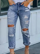 WomenRipped With Elastic Waist Loose Versatile Spring Summer Thin Style Jeans