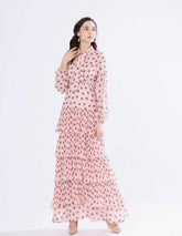 Long Sleeves Floral Printed Ruffles Elegant Casual Maxi Dress