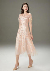 Embroidery Beaded Layered Fashion Mid Calf Dresses