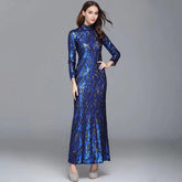 Long Sleeves Sequined Elegant Fashion Party Prom Maxi Gown