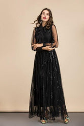 Long Sleeves Sequined Patchwork Elegant Maxi Party Dresses