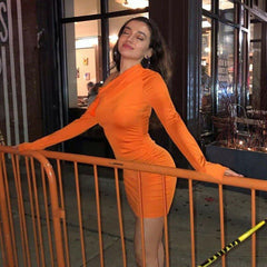 Long Sleeve Stretch Package Hip Bodycon Mini Dress Summer Ladies Party Club Slin Fit Dress Clubwear