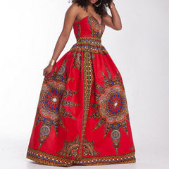 V Neck Printing Maxi Dress Sleeveless Floor-length Wrapped Chest Casual Dress Beach Holiday Dress