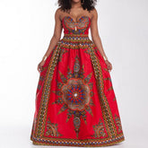 V Neck Printing Maxi Dress Sleeveless Floor-length Wrapped Chest Casual Dress Beach Holiday Dress