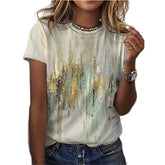 3D Floral Round Neck Casual T-Shirt