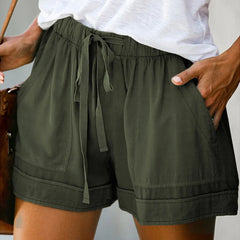 Womens Drawstring Solid Plus Size Splice Casual Elastic Waist Pocketed Loose Shorts женские New Short