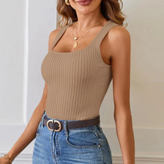 Ribbed Summer Scoop Solid Sleeveless Casual Basic Knit Cami Top