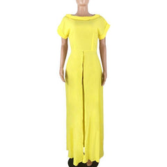 XXL Plus size high split long summer dress Solid color short sleeve casual loose dress Elegant streetwear robe femme