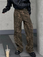 Y2k High Street Baggy Leopard Print High Waist Wide Leg Trouser