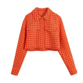 Vintage Houndstooth Print Leisure Short Orange Coat