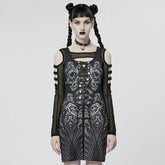 Cyber Printed Sexy Metal Rivets Two-piece Dress