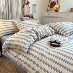 Blue Striped Cotton Bedding Set