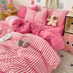 Pink Striped Duvet Cover Set