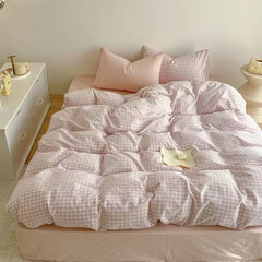 Cozy Pink Plaid Bedding Set