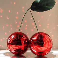 Red Cherry Disco Ball Mirror Decor