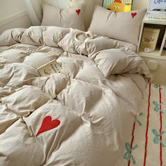 Beige Heart Bedding Set