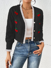 Retro Pin Up Cherry Embroidery Cardigan
