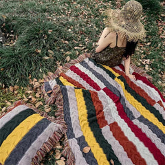 Boho Twist Knitted Blanket with Tassels