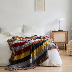 Boho Twist Knitted Blanket with Tassels
