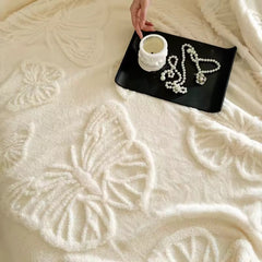 White Butterfly Flannel Blanket