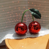 Red Cherry Disco Ball Mirror Decor